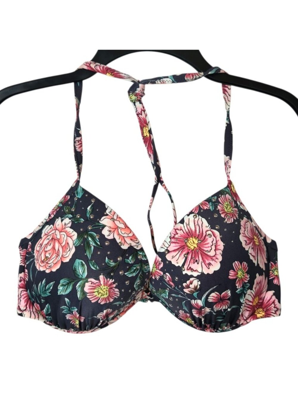 Shade and Shore Bikini Swimsuit Top Floral Padded Womens Size 34DD